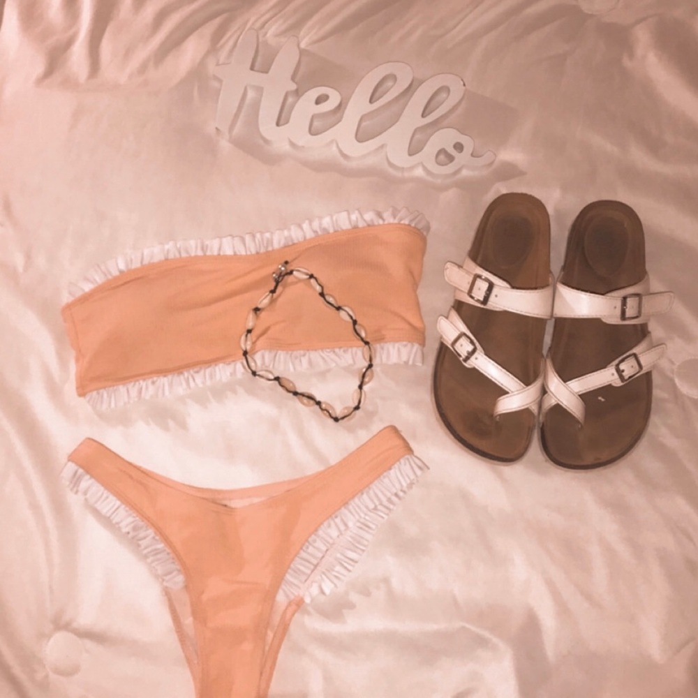 pink ruffled 'triangl' bathing suit